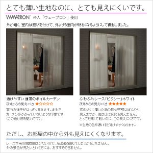 画像13: カフェカーテン オーダー「ポルカ」 フリルスタイル(上ポール＆裾フリル) 夜でも外から見えにくいUVカットふわふわレース4112「ピクシー」【受注生産A】