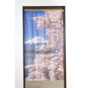 画像2: ★のれん 32045「富士山と桜」 巾85×高さ150cm【在庫品】 ノレン 暖簾 富士山 桜 湖 柄プリント メール便可(1枚まで)