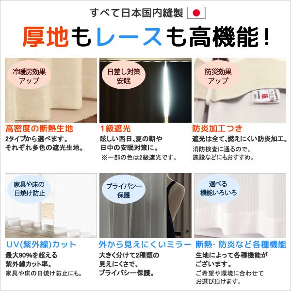 画像2: ●【送料無料】高機能スペシャルセット　1級(2級)遮光防炎加工カーテンとミラーレース　規格サイズ【受注生産A】 (2)