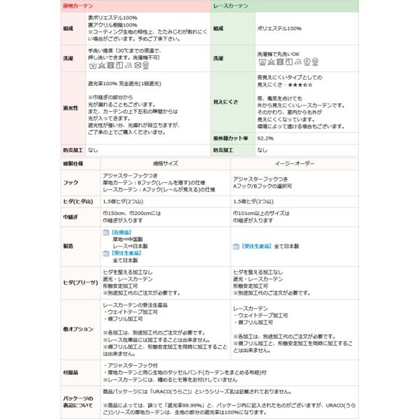 画像14: 【送料無料】URACO(うらこ)カーテンセット 完全遮光 遮光率100％ 1級遮光・断熱省エネ・防音カーテンと断熱UVカットミラーレース　規格サイズ【受注生産A】 (14)