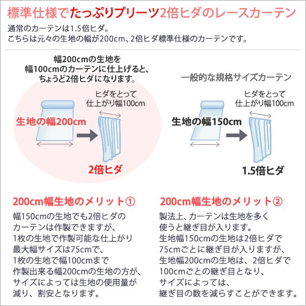 画像2: 選べる！2倍ヒダレースカーテン特価 昼間外から見えにくいミラー　規格サイズ【受注生産A】17l kl50 (2)