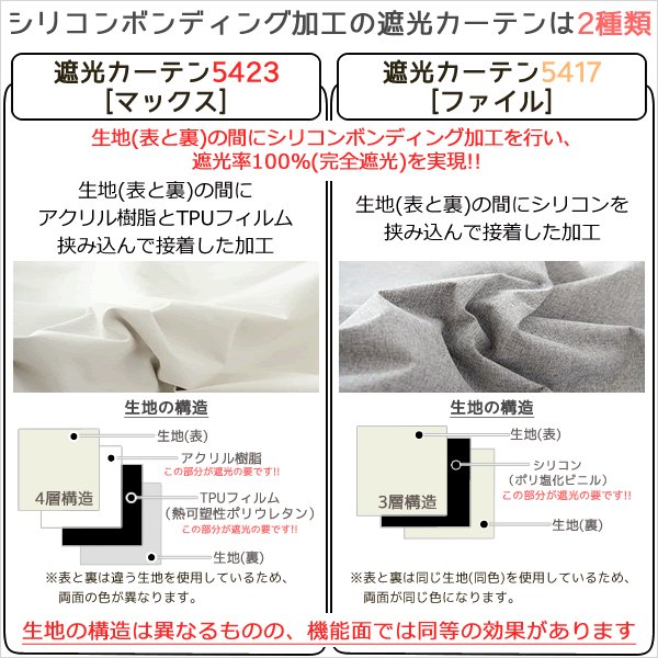 画像3: ★送料無料 1級遮光カーテン カーテン 25サイズ 遮光 1級 遮光率100％ 完全遮光 無地 断熱 遮熱 保温 防寒 5423/5417 既製品 幅100cm2枚組 幅150・200cm1枚入り 幅100・150・200センチ【在庫品】17d (3)