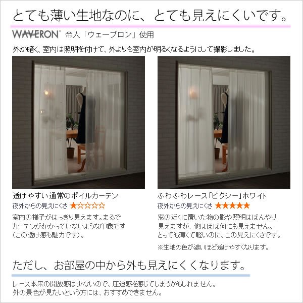 画像13: カフェカーテン オーダー「ポルカ」 フリルスタイル(上ポール＆裾フリル) 夜でも外から見えにくいUVカットふわふわレース4112「ピクシー」【受注生産A】 (13)